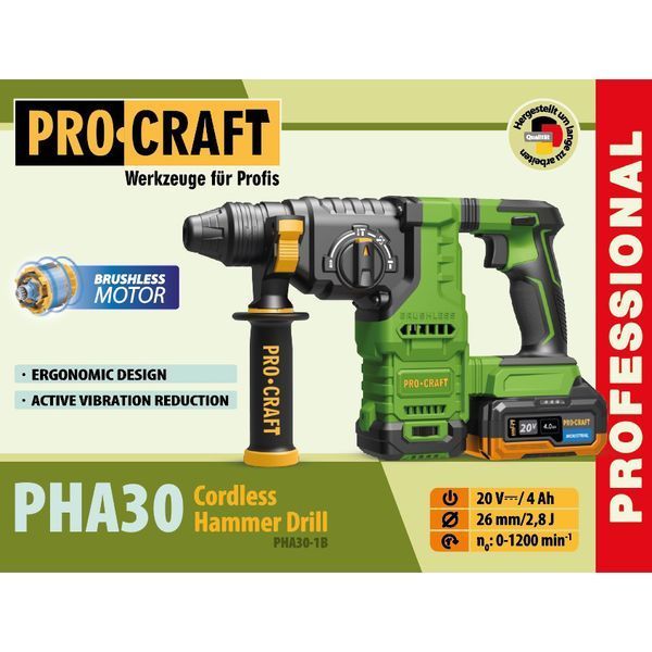Акумуляторний перфоратор Procraft PHA30 (1 АКБ 20/4 INDASTRIAL та ЗП) 2764663 фото