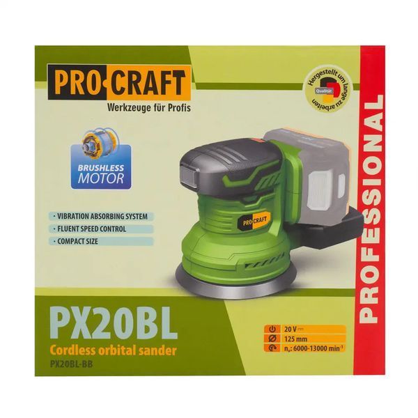 Аккумуляторная эксцентриковая шлифмашина Procraft PX20 BL (без АКБ и ЗУ) 8160321 фото