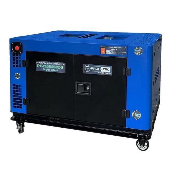 Генератор дизельний PROFI-TEC PE-12000SSDE (13,5 кВа / 11.0 кВт, 220 В, двоциліндровий) електростартер, мідна обмотка 0082566 фото