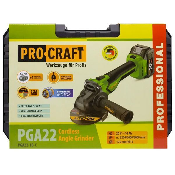 Акумуляторна болгарка Procraft PGA22 (1 АКБ 20/4 та ЗП) кейс 8687555 фото