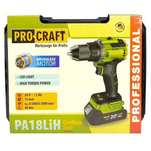 Шуруповерт Procraft PA18LiH (1 АКБ и ЗП, Кейс) 80 Нм 3860935 фото