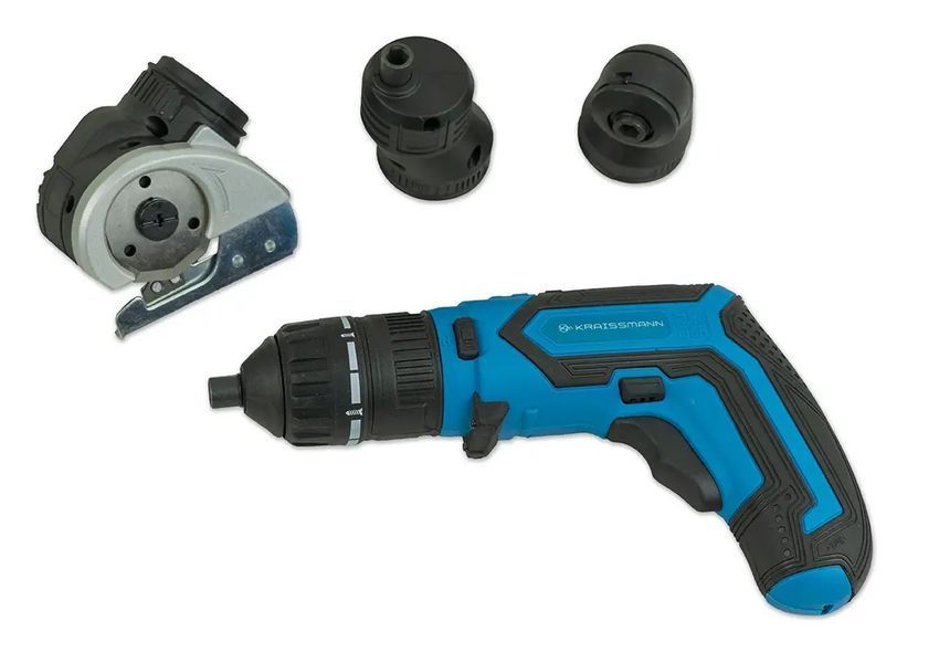 Викрутка акумуляторна з набором насадок KRAISSMANN 1501 AS 4 DS (4 насадки:зі змінним крутним моментом, ексцентрикова, кутова, відрізна) 1755720 фото