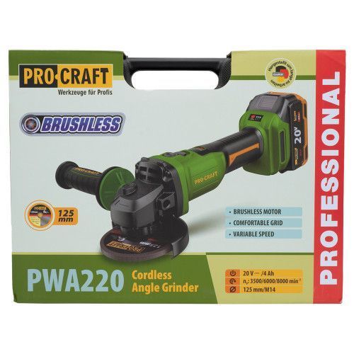 Аккумуляторная болгарка Procraft PWA220 (1 АКБ 20.4 Ач, ЗУ) Кейс 7365133 фото