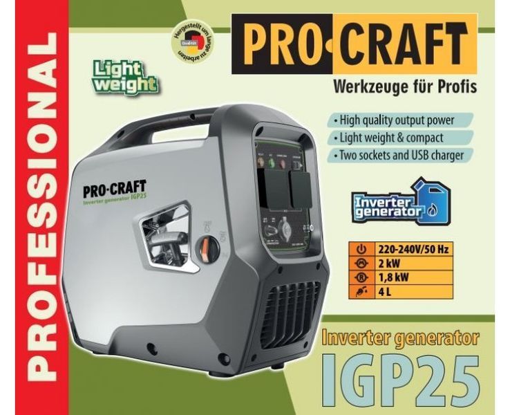 Инверторный бензиновый генератор Procraft IGP25 (2.0 кВт) 1748782 фото