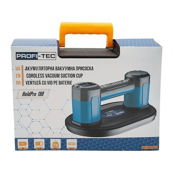 Акумуляторна вакуумна присоска PROFI-TEC HoldPro 180, Кейс (12 В / 1.5 Аг, зарядний пристрій) 4968434 фото