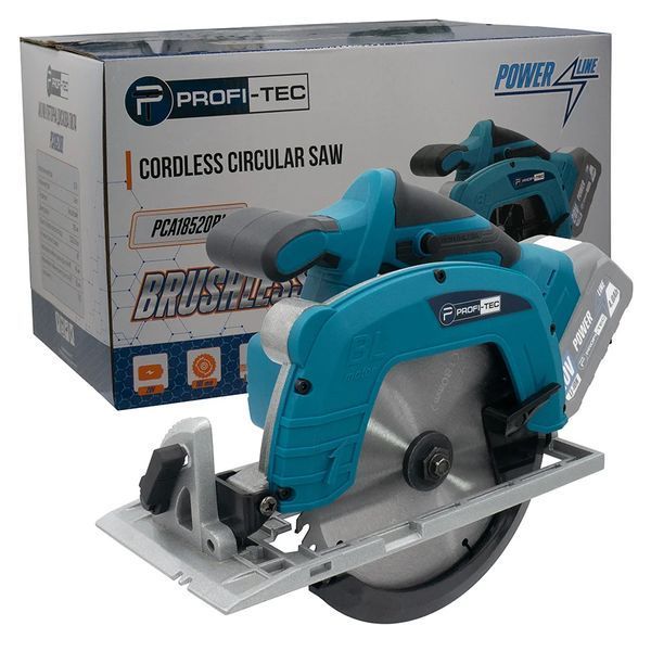 Аккумуляторная дисковая пила PROFI-TEC PCA18520BL (20 В, бесщеточный двигатель, 180 мм, пропил 45&deg;/90&deg;: 43 мм/65 мм) без АКБ и ЗУ, коробка, диск 2338954 фото