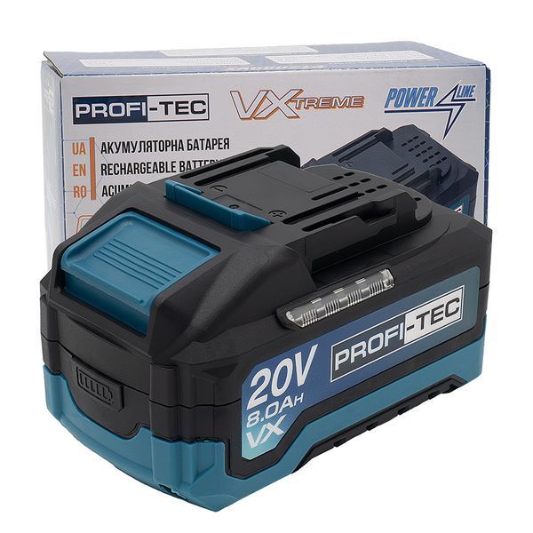 Аккумуляторная батарея PROFI-TEC PT2080VX POWERLine (20 В/8.0 Ач, высокоточная, с индикатором) 9292091 фото