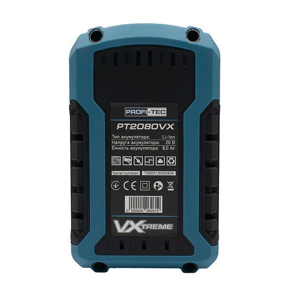 Аккумуляторная батарея PROFI-TEC PT2080VX POWERLine (20 В/8.0 Ач, высокоточная, с индикатором) 9292091 фото