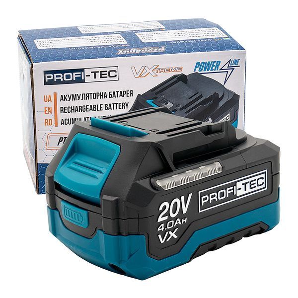 Аккумуляторная батарея PROFI-TEC PT2040VX POWERLine (20 В/4.0 Ач, высокоточная, с индикатором) 7804689 фото