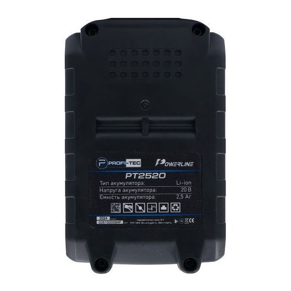 Аккумуляторная батарея PROFI-TEC PT2520MP POWERLine (20 В/2.5 Ач, высокоточная, с индикатором) 2840775 фото