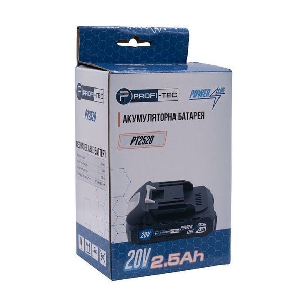 Аккумуляторная батарея PROFI-TEC PT2520MP POWERLine (20 В/2.5 Ач, высокоточная, с индикатором) 2840775 фото
