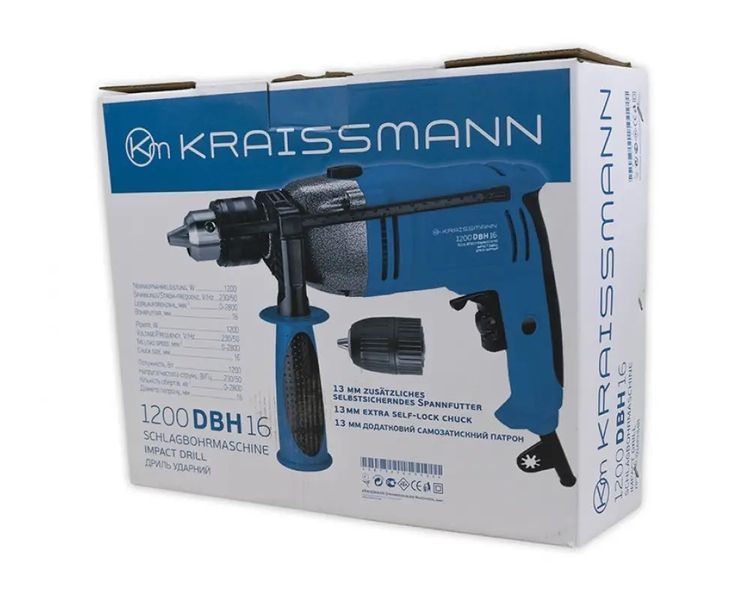 Дриль ударний KRAISSMANN 1200 DBH 16 (2 патрони 16 мм та 13 мм в комплекті) 6805371 фото