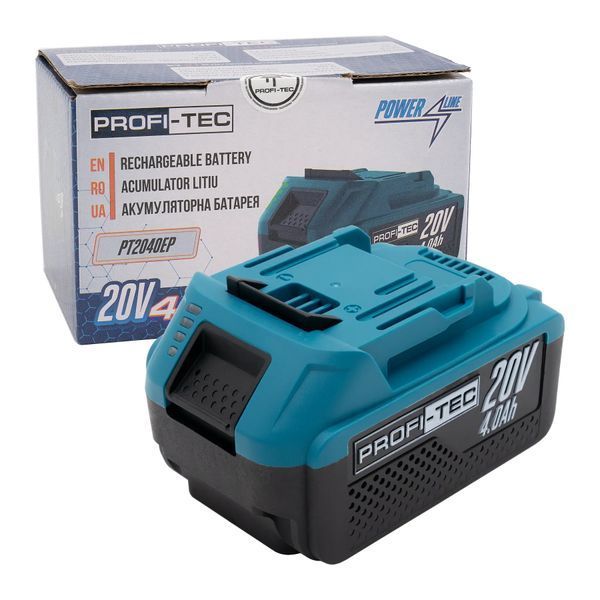 Акумуляторна батарея PROFI-TEC PT2040EP POWERLine (20 В / 4.0 Аг, високострумова, з індикатором 2313303 фото