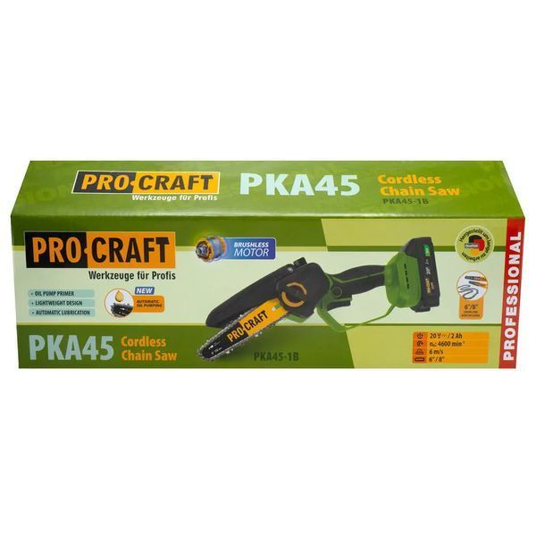 Акумуляторна ланцюгова пила Procraft PKA45 (2ш. 2л. автоматичне змащення) з 1 АКБ 20/2 та ЗП 9097433_2 фото