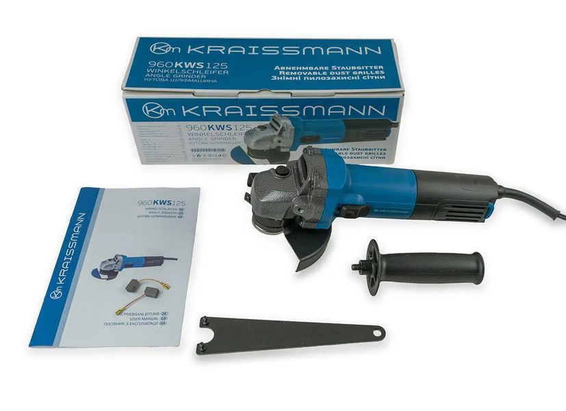 Кутова шліфмашина KRAISSMANN 960 KWS 125 (коротка рукоятка, пилозахисна сітка) 7194402 фото