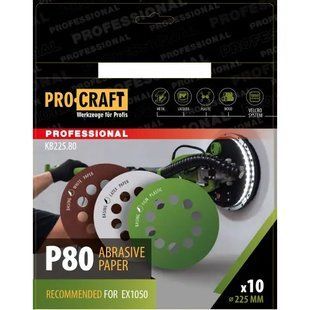 Круг шлифовальный самозацепной Procraft KB225.80 UNIVERSAL (набор 10 шт.) 10 отв. 3283655 фото