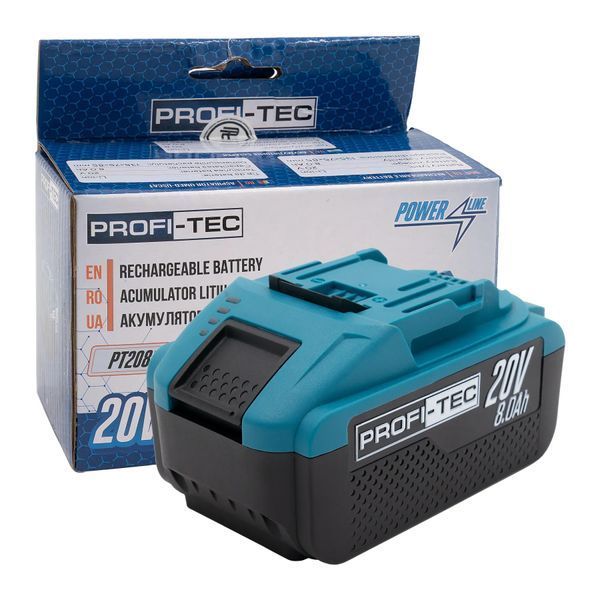 Акумуляторна батарея PROFI-TEC PT2080EP (20В/8,0Аг) 2 шт + Зарядний пристрій QBCD20/4 dual quick (4.0 А, для PT2080EP) 7053353 фото