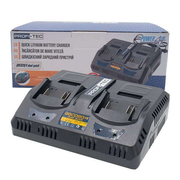 Акумуляторна батарея PROFI-TEC PT2080EP (20В/8,0Аг) 2 шт + Зарядний пристрій QBCD20/4 dual quick (4.0 А, для PT2080EP) 7053353 фото