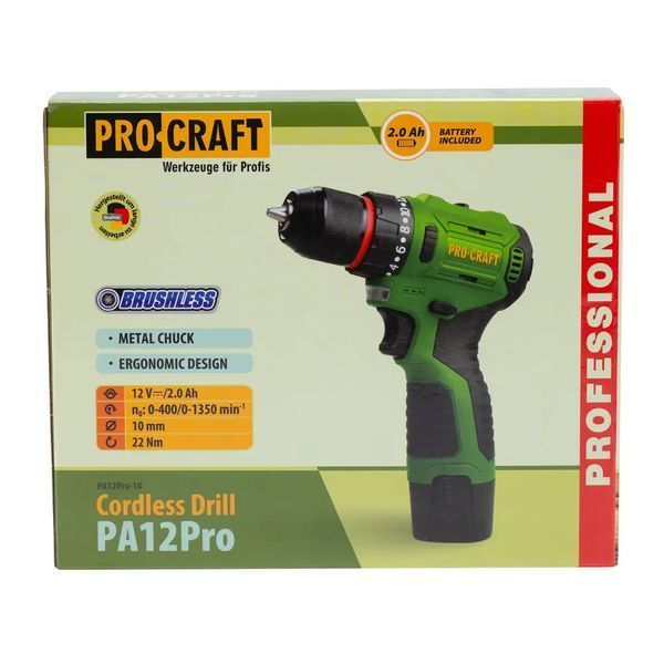 Шуруповерт Procraft PA12Pro (1 АКБ, ЗП) безщітковий, металевий патрон 7689590 фото