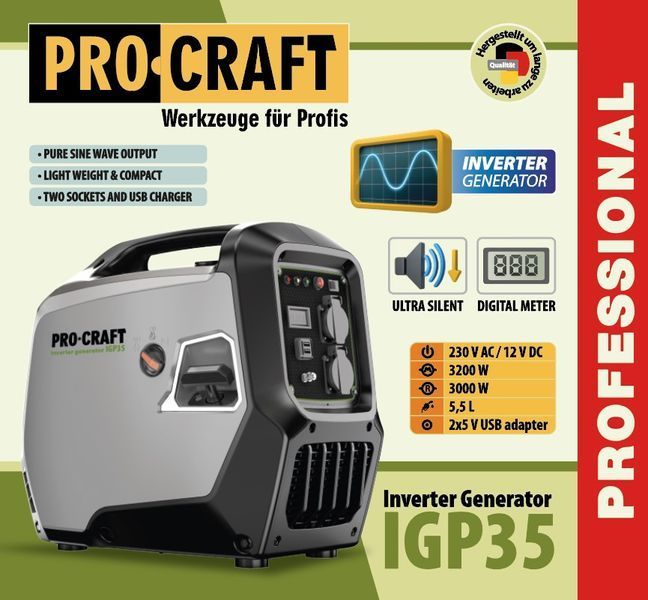 Інверторний бензиновий генератор Procraft IGP35 (3.2 кВт, мідна обмотка, ручний стартер) 4503446 фото