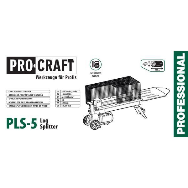 Дровокол Procraft PLS5 (1500 Вт, усилие 5 тонн) 3058274 фото
