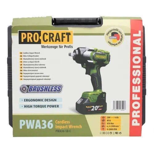 Акумуляторний гайковерт Procraft PWA36 Кейс (1 АКБ 20/4 INDUSTRIAL та ЗП) 4961372 фото