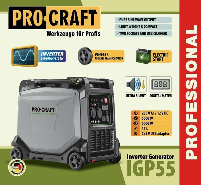 Інверторний бензиновий генератор Procraft IGP55 (5.5 кВт, мідна обмотка, електростартер) 9570623 фото