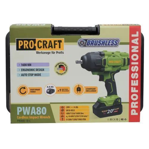 Акумуляторний гайковерт Procraft PWA80 Кейс (1 АКБ та ЗП) 3944301 фото