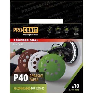 Круг шлифовальный самозацепной Procraft KD225.40 UNIVERSAL (набор 10 шт.) 10 отв. 6721119 фото