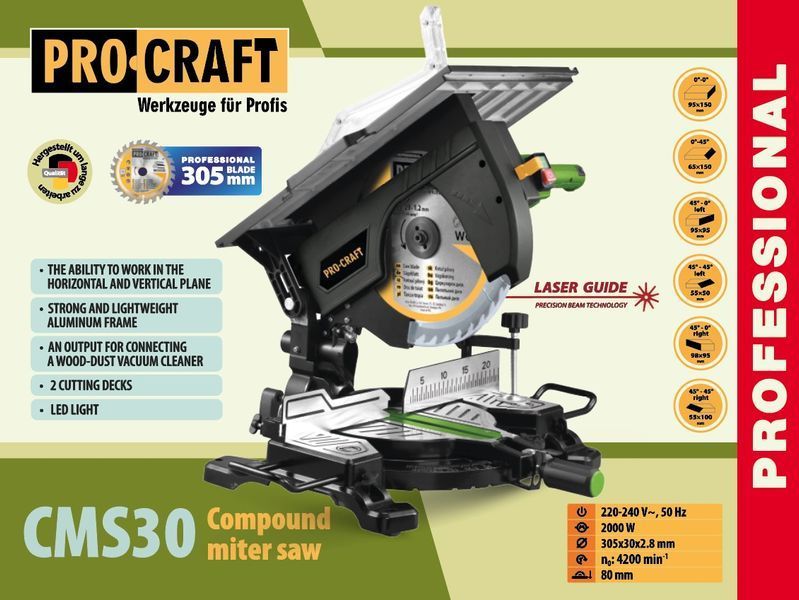 Комбінована торцювальна пила Procraft CMS30 7612049 фото