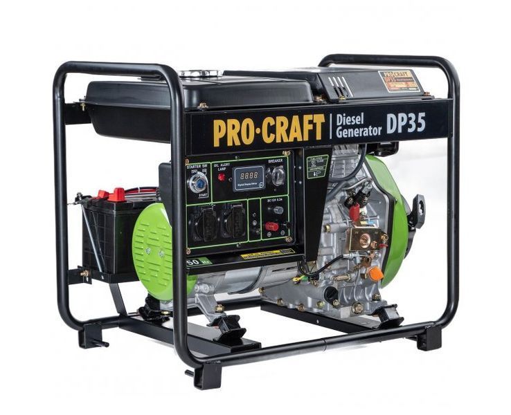 Генератор дизельный Procraft DP35 (3.3 кВт, 220В, медная обмотка, электростартер, колеса) 1811702 фото
