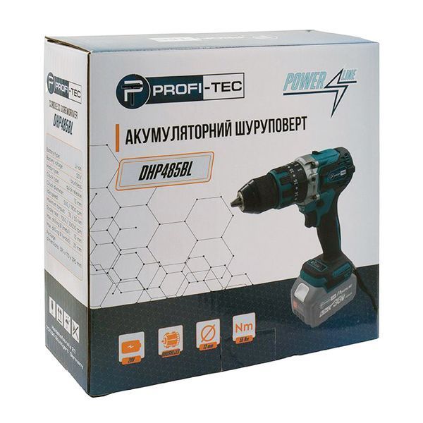 Акумуляторний шуруповерт PROFI-TEC DHP485BL POWERLine (без АКБ та ЗП) 0386772 фото