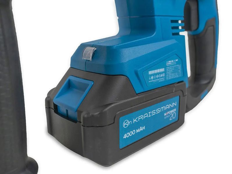 Перфоратор аккумуляторный KRAISSMANN 261 ABH-BL 20/2 MP (безщеточный мотор, две АКБ по 4000 мАч, зарядное устройство, три буры, два зубила, кейс) 3247583 фото