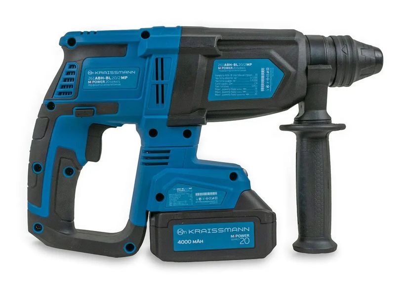 Перфоратор аккумуляторный KRAISSMANN 261 ABH-BL 20/2 MP (безщеточный мотор, две АКБ по 4000 мАч, зарядное устройство, три буры, два зубила, кейс) 3247583 фото