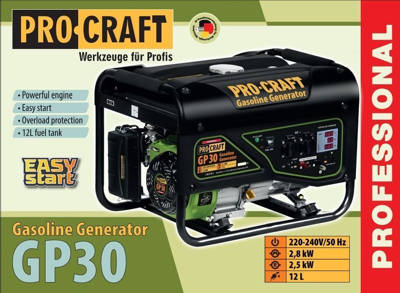 Генератор бензиновый Procraft GP30 (2.8 кВт, 220В, медная обмотка, LED дисплей) 1811673 фото