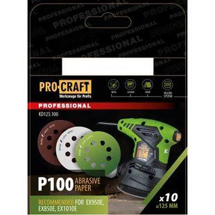 Круг шлифовальный самозацепной Procraft KD125.100 UNIVERSAL (набор 10 шт.) 8 отв. 0419485 фото