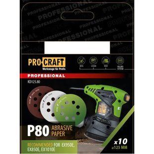 Круг шлифовальный самозацепной Procraft KD125.80 UNIVERSAL (набор 10 шт.) 8 отв. 5356830 фото