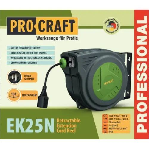Подовжувач на котушці Procraft EK25N 3x1,5мм&sup2; 25 м 4882857 фото