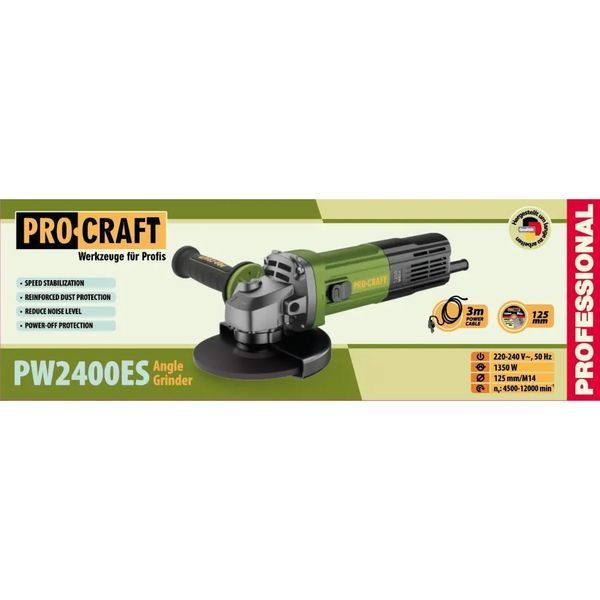 Углошлифовальная машина Procraft PW2400ES 125 мм (регулятор + поддержка оборотов; плавный пуск) 7591790 фото