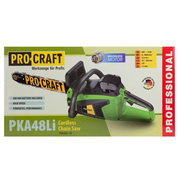 Акумуляторна ланцюгова пила Procraft PKA48Li (40 В, 9800 об/хв, шина 40 см) 5406003 фото