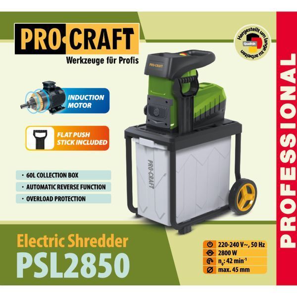 Подрібнювач гілок Procraft PSL2850 (2800 Вт, фрезерний, бак 60 л, гілки до 45 мм) 0373353 фото