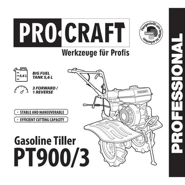 Мотоблок бензиновий Procraft PT900/3 (4-тактний, 3 швидкості + задній хід) 3533603 фото