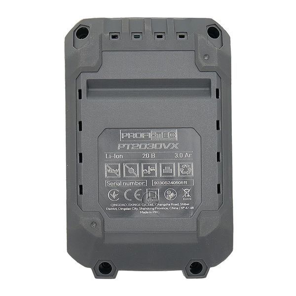 Акумуляторна батарея PROFI-TEC PT2030VX NEW (20 В / 3.0 Aг, високострумова, з індикатором та елементами 10C) 1832646 фото