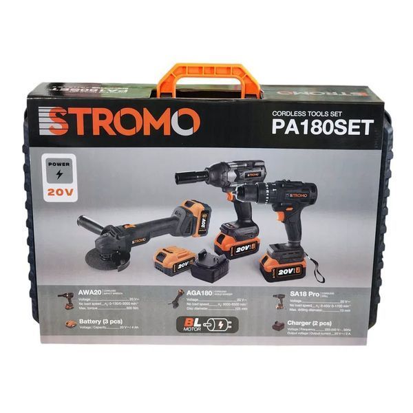 Набор инструментов STROMO PA180 SET (Болгарка, Гайковерт, Шуруповерт) 3 АКБ 20/4; 2 Зарядки 6960200 фото
