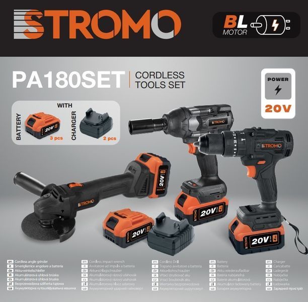 Набор инструментов STROMO PA180 SET (Болгарка, Гайковерт, Шуруповерт) 3 АКБ 20/4; 2 Зарядки 6960200 фото